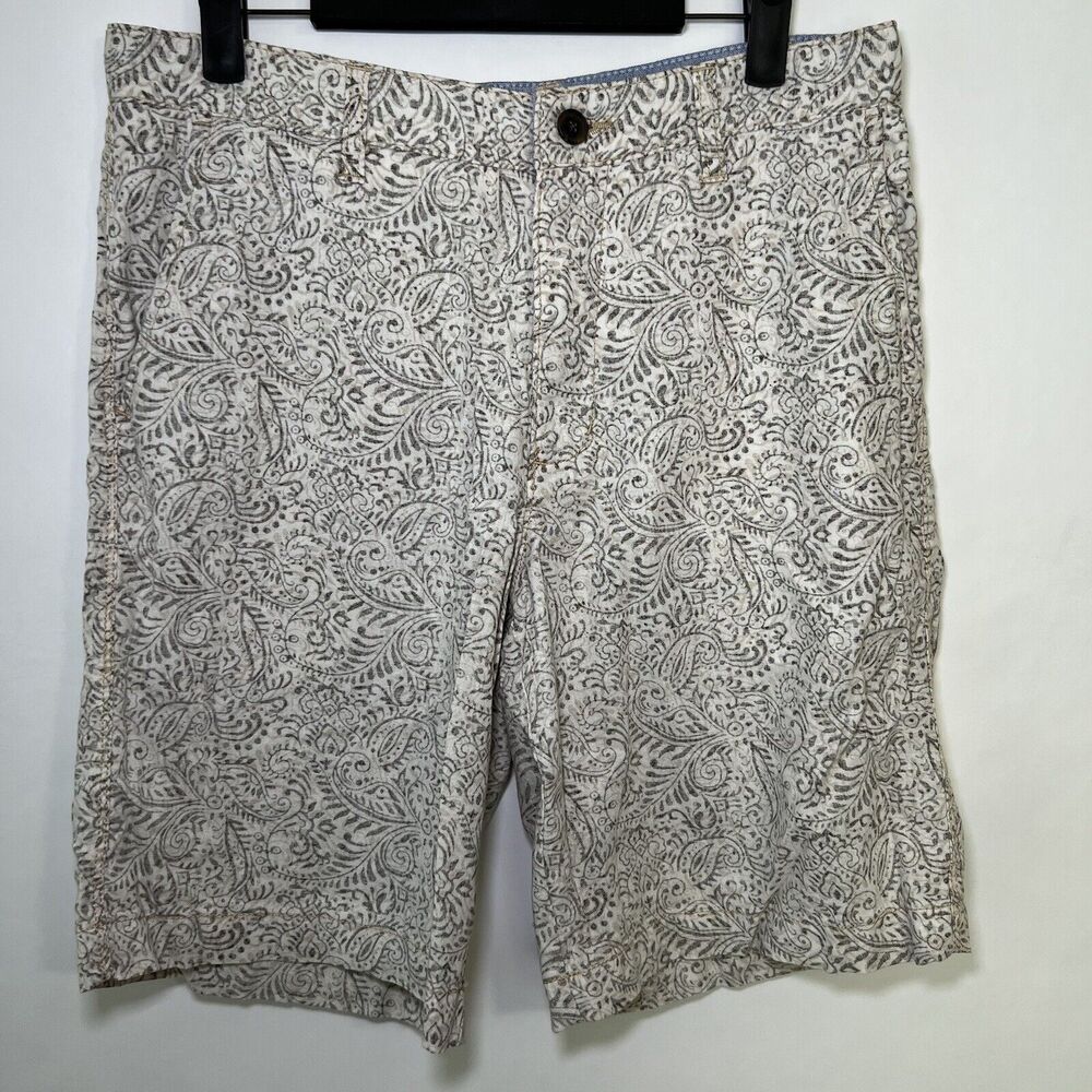 Tasso Elba Island Linen Blend Chino Shorts Mens Size 30 Tan Paisley 10” Inseam